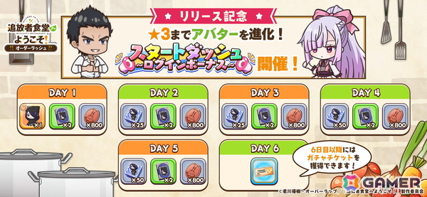 飯テロ食堂ゲーム「追放者食堂へようこそ！オーダーラッシュ」が配信！ジーンのアバターなど貰えるスタートダッシュログインボーナスも開催の画像3