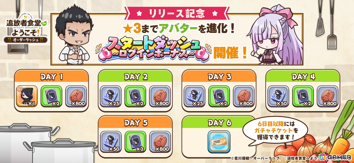 飯テロ食堂ゲーム「追放者食堂へようこそ！オーダーラッシュ」が配信！ジーンのアバターなど貰えるスタートダッシュログインボーナスも開催の画像