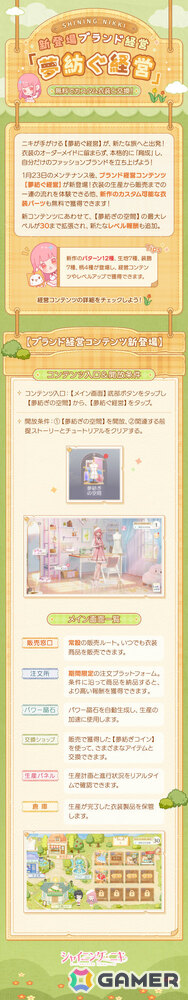 「シャイニングニキ」×「アルフォンス・ミュシャ」のコラボイベントが開催！衣装の生産から販売までの流れを体験できる新機能「ブランド経営」も実装の画像4