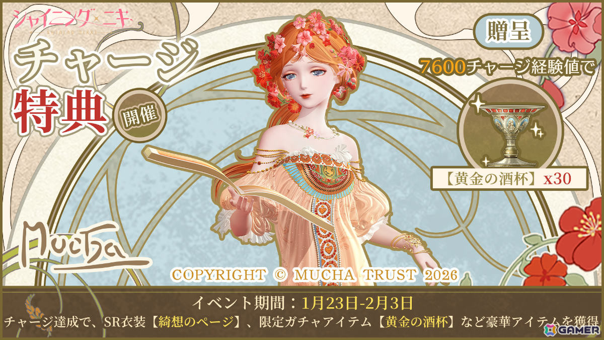 「シャイニングニキ」×「アルフォンス・ミュシャ」のコラボイベントが開催！衣装の生産から販売までの流れを体験できる新機能「ブランド経営」も実装の画像