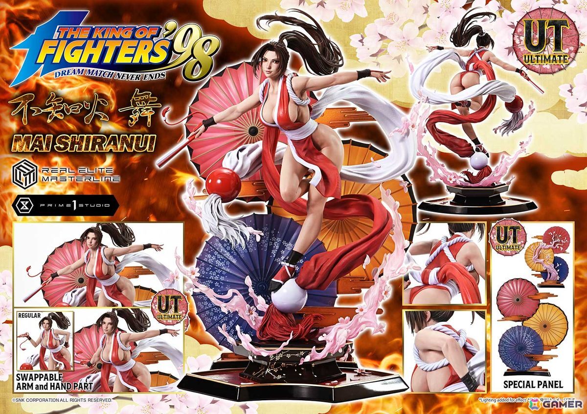 「THE KING OF FIGHTERS '98」不知火舞を高精細に捉えたスタチューが登場!番傘モチーフの背景スタンドを添えて様々なシーンを演出しようの画像