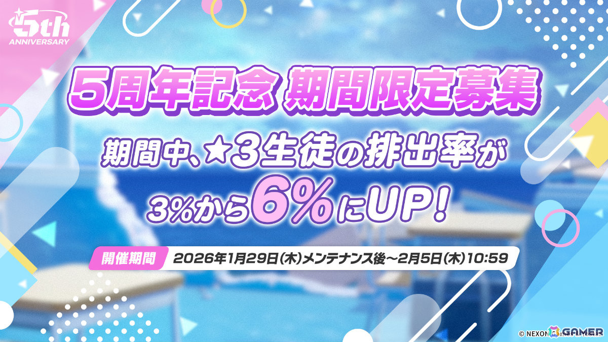「ブルアカ」ケイ（CV：田中美海）やアリス（臨戦）が5周年記念ピックアップ募集に登場！ホシノ（臨戦）、シロコ＊テラーの復刻もの画像