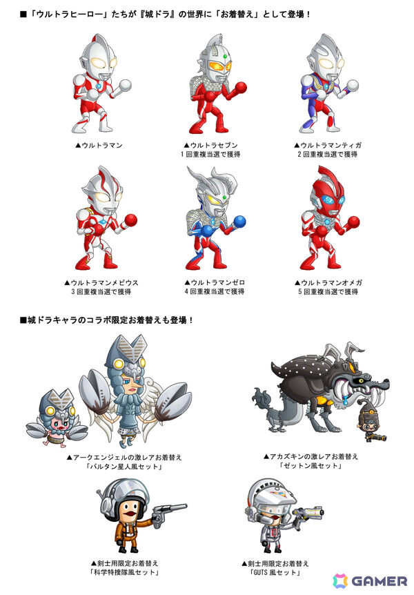 「城とドラゴン」×「ウルトラマンシリーズ」の初コラボが本日19時より開催！ヒーローごとにスキルモーションが変わる“ウルトラヒーロー”がアバたまに登場の画像3