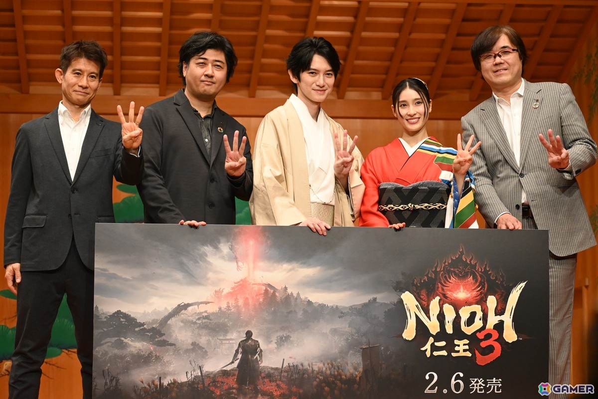 「仁王3」完成発表会に本郷奏多さんと土屋太鳳さんがキャラをイメージした和装で登場！2月3日の節分にちなんで、鬼と戦う追難式にも挑戦の画像