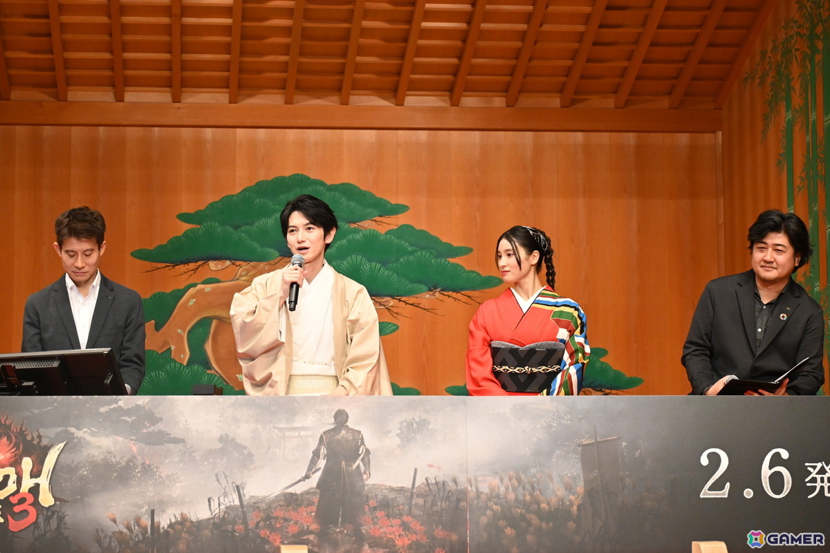 「仁王3」完成発表会に本郷奏多さんと土屋太鳳さんがキャラをイメージした和装で登場！2月3日の節分にちなんで、鬼と戦う追難式にも挑戦の画像