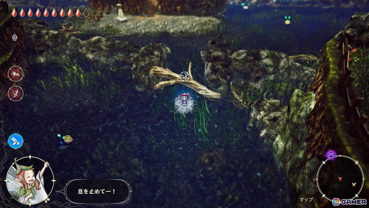 水面に浮かぶ流木程度の障害物なら、潜って通ることもできる。