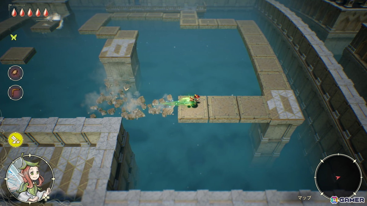 エリオットを加速させる魔法、“シッソー”。フィールドを素早く移動したり、謎解きにも利用できる。