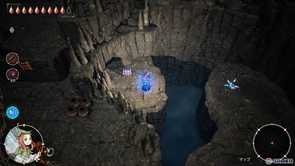 フェイのいる場所へエリオットをワープさせることができる魔法、“ワープ”。障害物や攻撃をかわしたり、敵の背後に回り込むなど、使い方はさまざま。