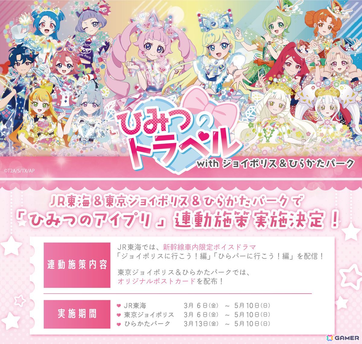 「ひみつのアイプリ」と東京ジョイポリスのコラボイベントが3月6日より開催！JR東海やひらかたパークとのコラボもの画像