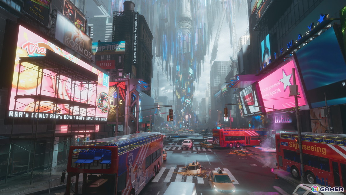 月面に再現されたニューヨークの街並み。違和感に満ちた不思議な光景だ