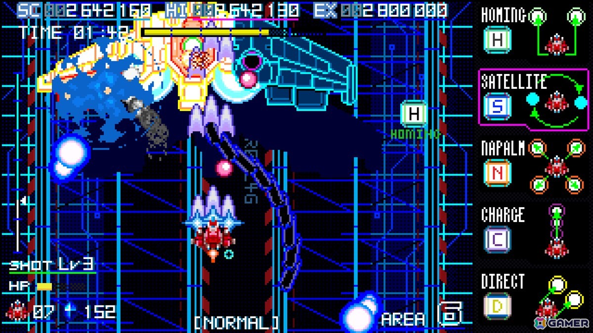 縦スクロールSTG「Blaze of Storm」が発売！サイバー調のピクセルグラフィックや変化に富んだステージ構成が特徴の画像9