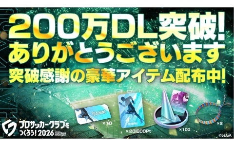 「プロサッカークラブをつくろう！2026」が200万ダウンロードを突破！選手育成に使えるアイテムを入手できる「特別練習カードチケット」などがプレゼント