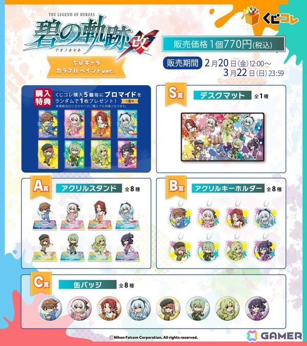「英雄伝説 碧の軌跡：改」のくじコレが発売！カラフルなペイントがモチーフの描き下ろしちびキャラを使用したアクスタや缶バッジがラインナップの画像2