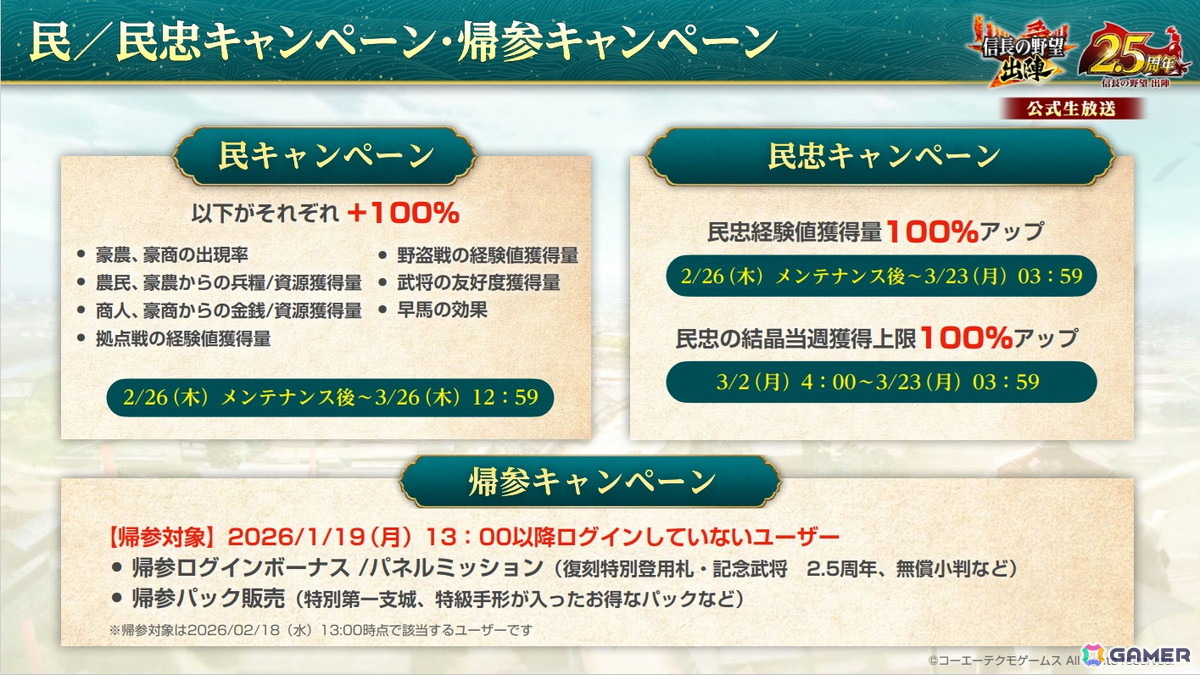 「信長の野望 出陣」2.5周年を記念したアップデートが配信！武将を強化できる新要素“官職”などが追加の画像