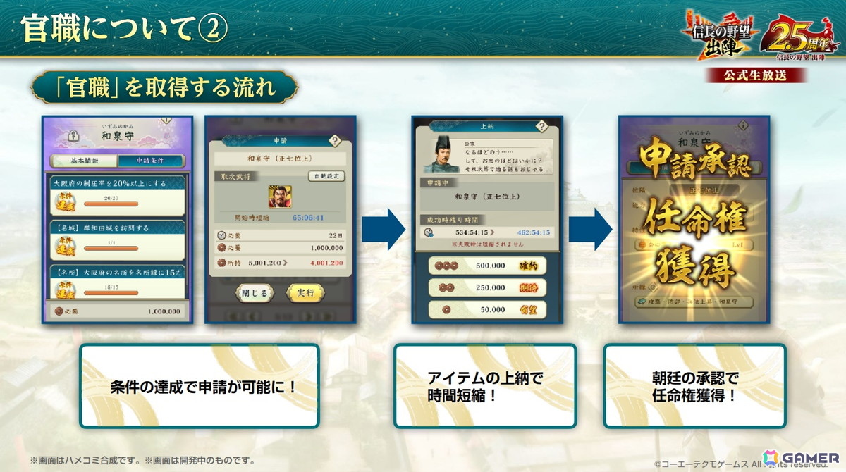 「信長の野望 出陣」2.5周年を記念したアップデートが配信！武将を強化できる新要素“官職”などが追加の画像