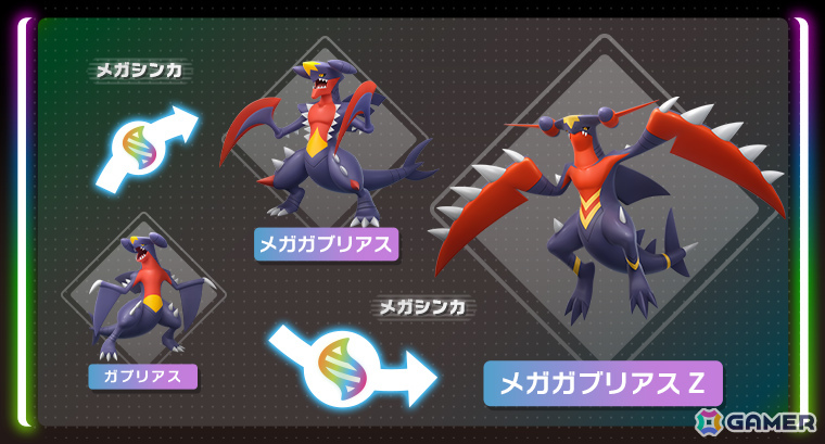 「Pokémon LEGENDS Z-A M次元ラッシュ」メガガブリアスZと勝負できるふしぎなおくりものが配信!勝利してガブリアスナイトZを手に入れようの画像