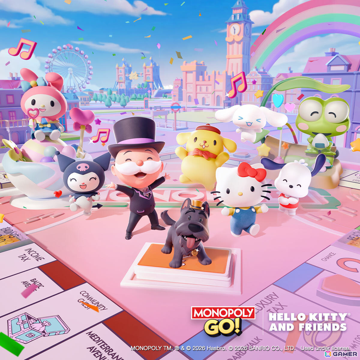 「MONOPOLY GO!」ハローキティアンドフレンズとのコラボが3月11日より開催！カラフルなトラックを駆け抜けるレースなどのミニゲームやコラボアイテムが登場の画像