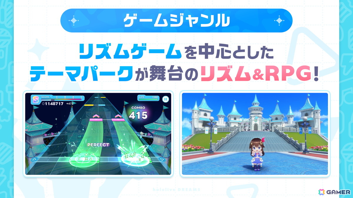 「ホロライブ ドリームス」全世界同時事前登録がスタート!リズムゲームを中心としたテーマパークが舞台のリズム&RPGの画像