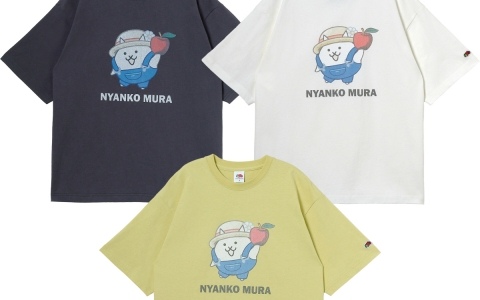 「パズルで豊作！にゃんこ村」×FRUIT OF THE LOOMのコラボアイテムが発売！にゃんこたちがフルーツや野菜を手にしたアートワークで登場