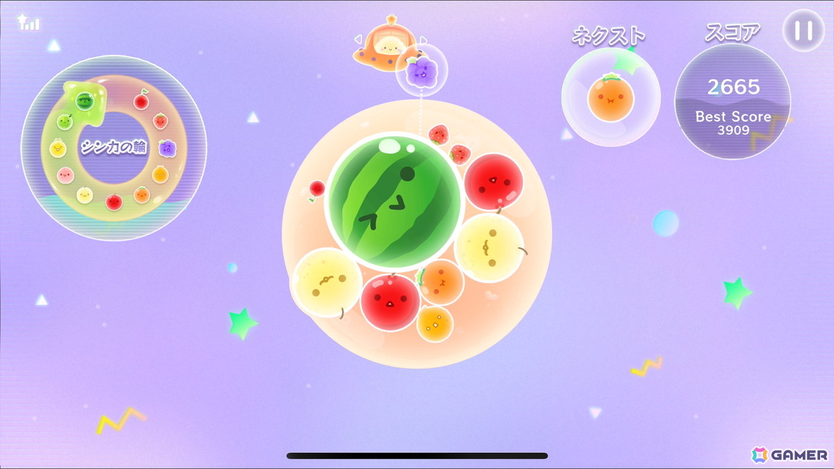 iOS/Android版「スイカゲーム ぷらねっと」が配信!特徴的な円形の惑星型ステージがタッチ操作で楽しめるの画像