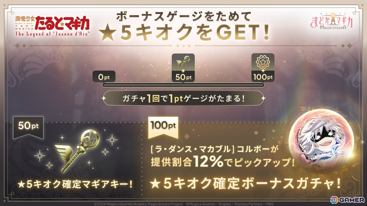 「魔法少女まどか☆マギカ Magia Exedra」コルボー(CV:大坪由佳)の★5キオクをピックアップしたボーナスゲージ付きガチャが開催!の画像