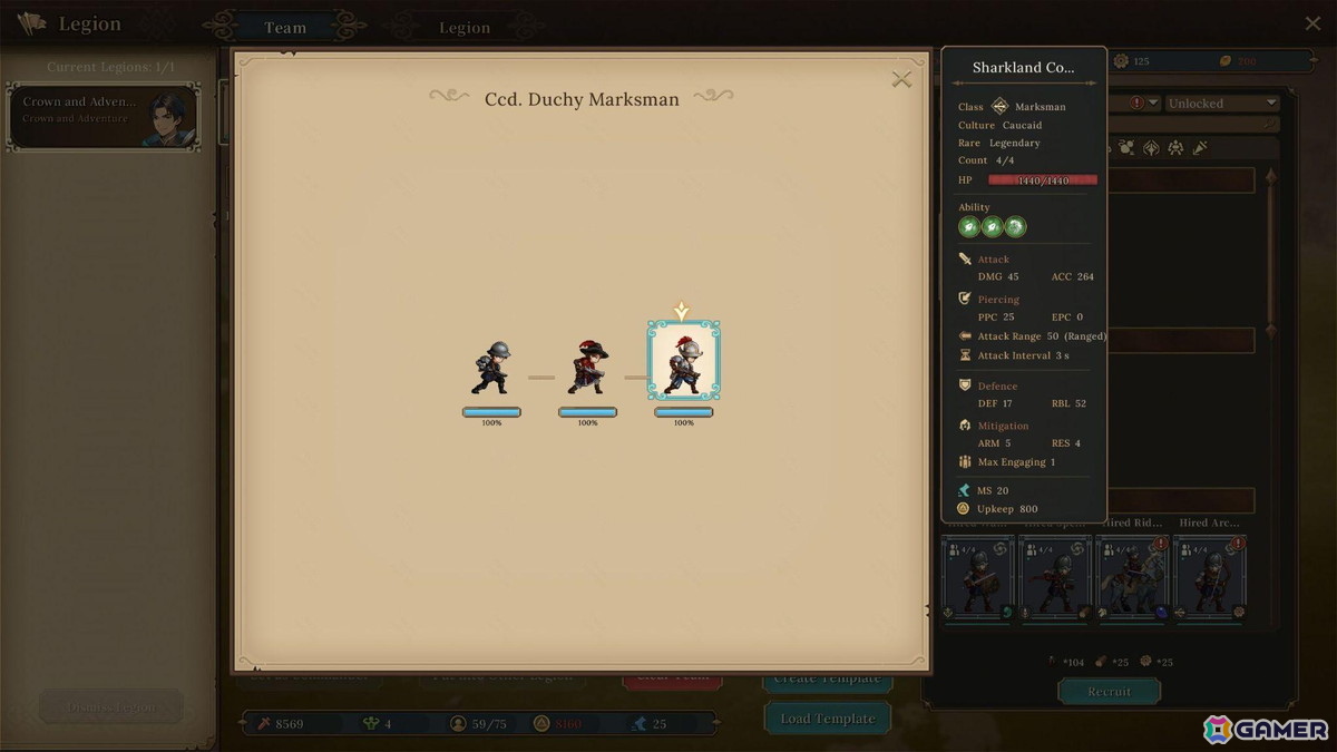 Crown and Adventure 兵種育成画面