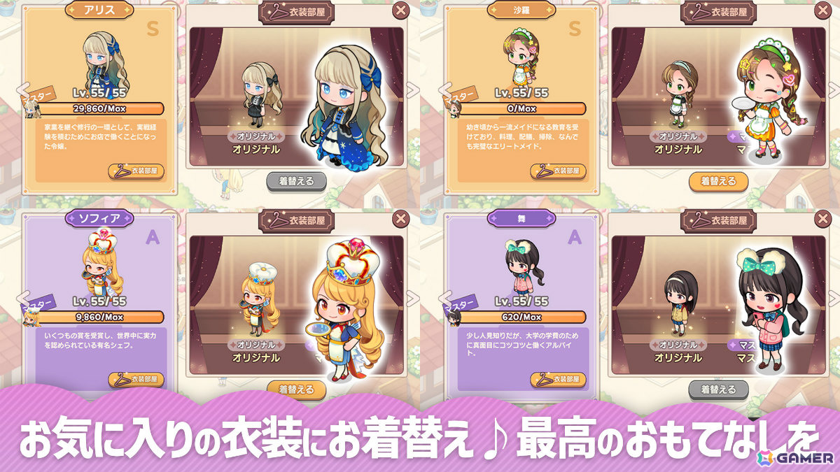 I LOVE BISTROのスタッフ育成と着せ替え画面