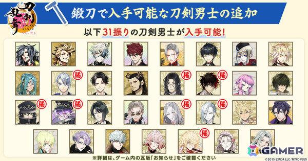 「刀剣乱舞ONLINE」鍛刀で入手可能な刀剣男士が31振り追加！御伴散歩には着せ替え機能が実装の画像1