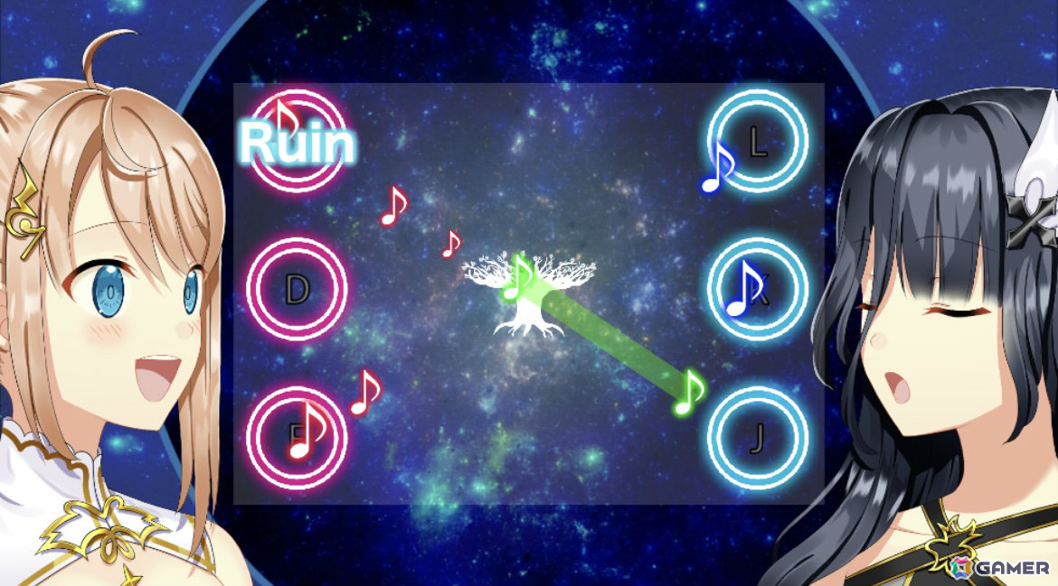 RequiLyriaのリズムゲームパート画面