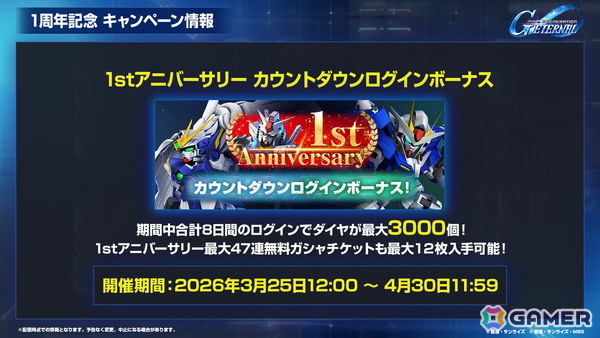 「SDガンダム ジージェネエターナル」メインステージ「機動戦士ガンダム00」(後半)と「新機動戦記ガンダムW Endless Waltz」の追加など1周年情報が公開!の画像