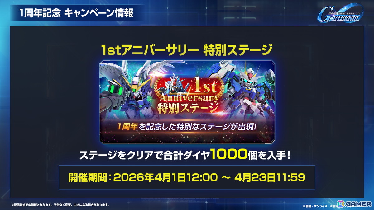「SDガンダム ジージェネエターナル」メインステージ「機動戦士ガンダム00」（後半）と「新機動戦記ガンダムW Endless Waltz」の追加など1周年情報が公開！の画像40