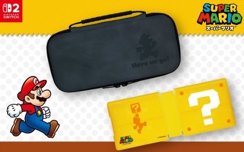 「スーパーマリオ」マリオのシルエットが描かれたSwitch 2用ポーチやハテナブロック風のゲームカード収納ケースが4月28日に発売！
