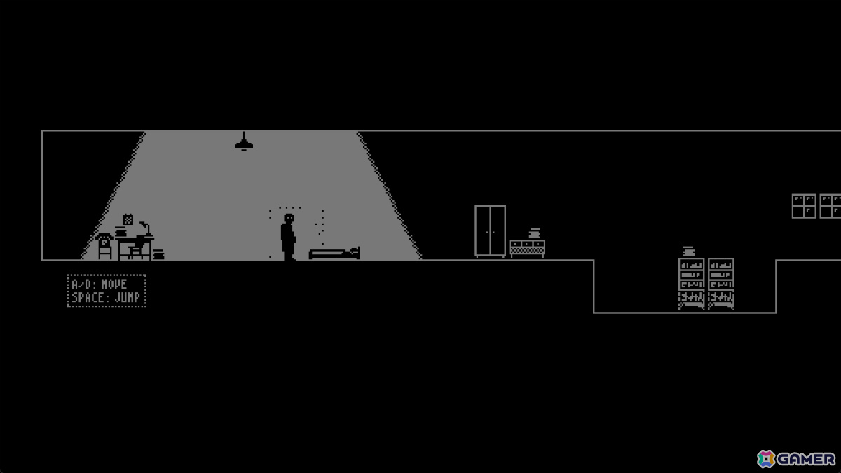 The Doppelのゲーム画面：影の中を移動するプレイヤーキャラクター