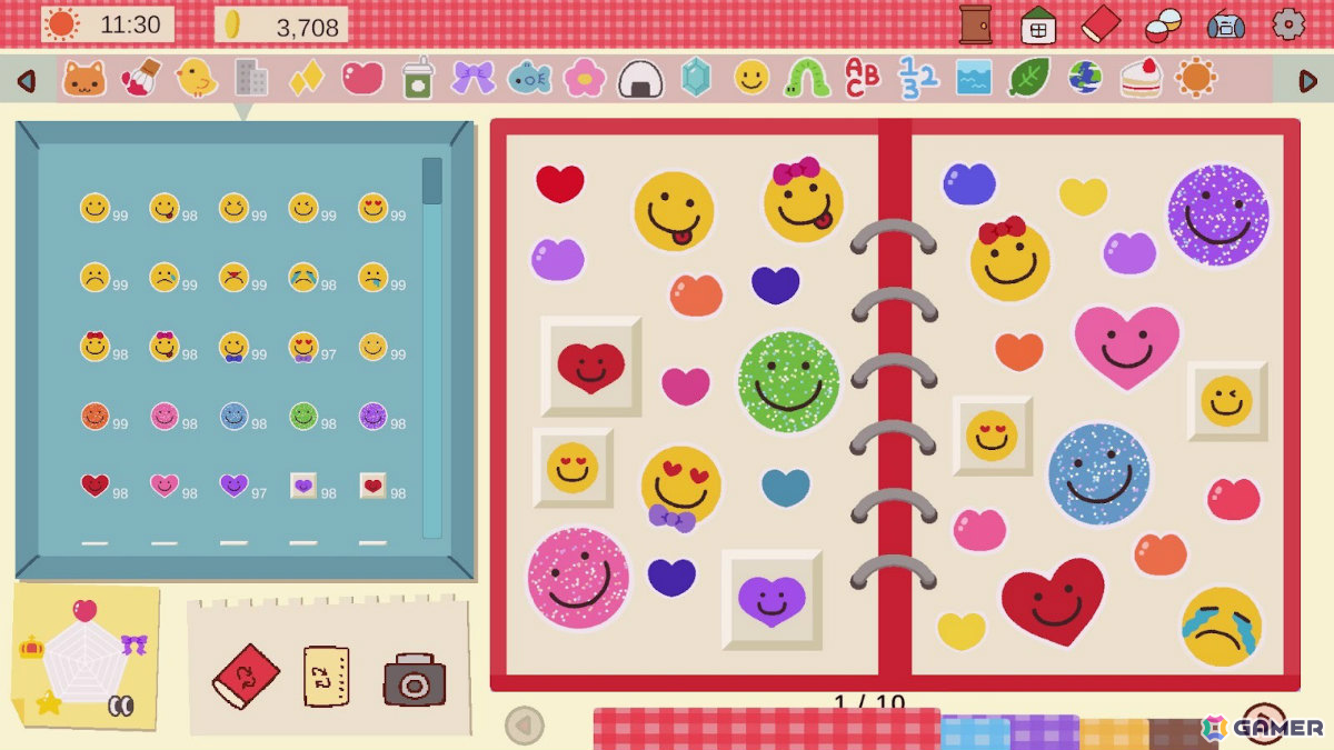 シール手帳のデコレーション画面