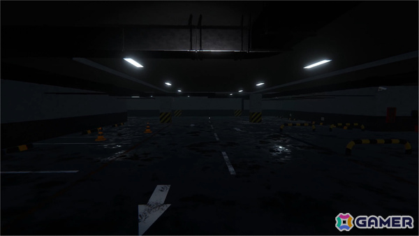 異変駐車場のゲームプレイ画面、不気味な影