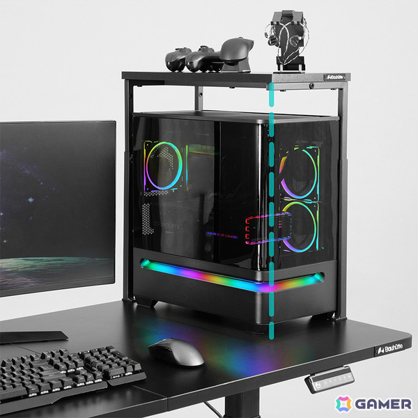 手前に柱を設けない3本足構造のPC上ラック「BHP-50R」が登場！別売のピラーレスフィギュアケースと連結して“空中展示場”にすることもの画像2