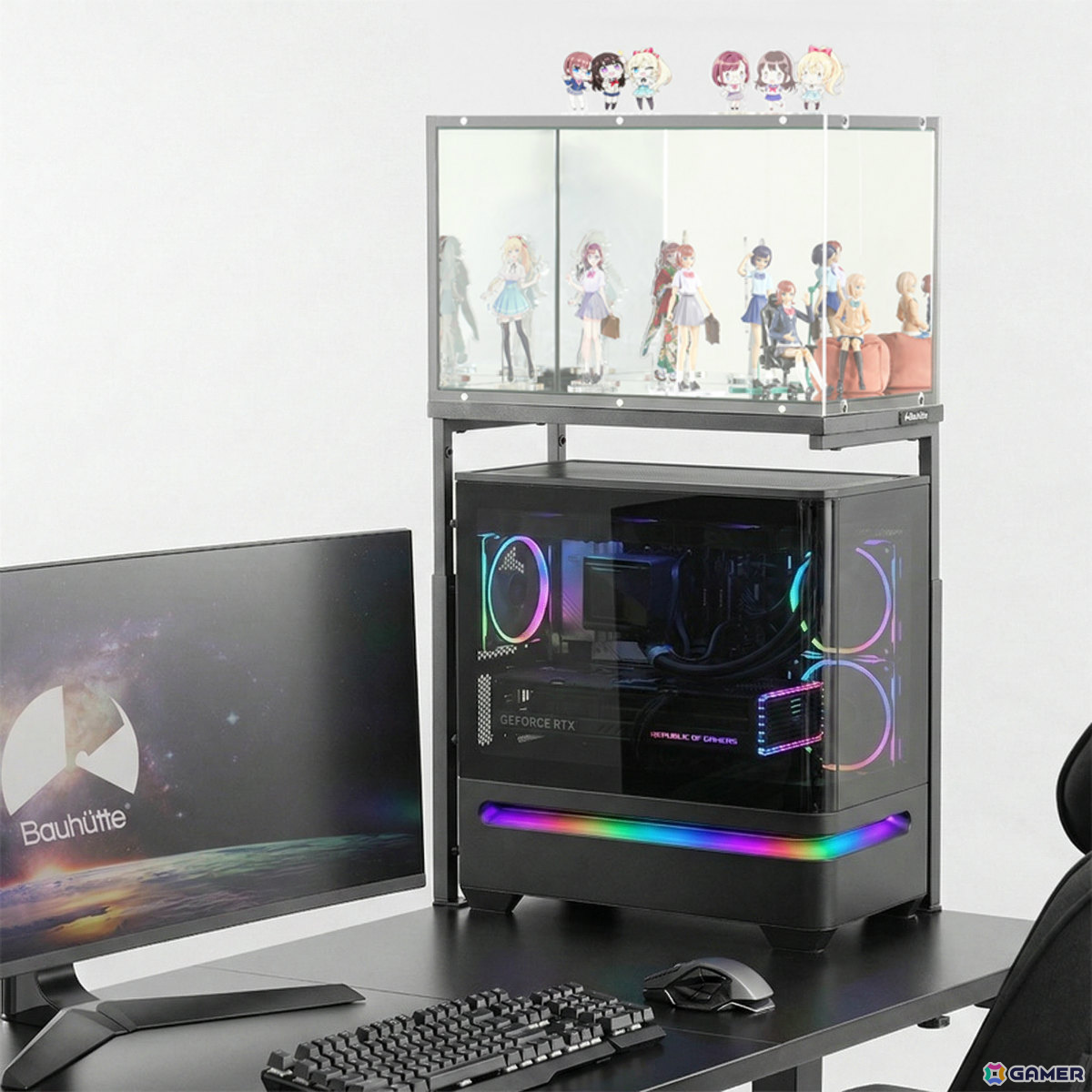 手前に柱を設けない3本足構造のPC上ラック「BHP-50R」が登場！別売のピラーレスフィギュアケースと連結して“空中展示場”にすることもの画像10