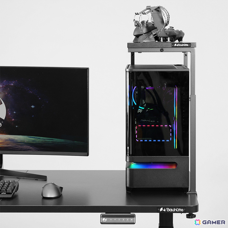 手前に柱を設けない3本足構造のPC上ラック「BHP-50R」が登場！別売のピラーレスフィギュアケースと連結して“空中展示場”にすることもの画像3