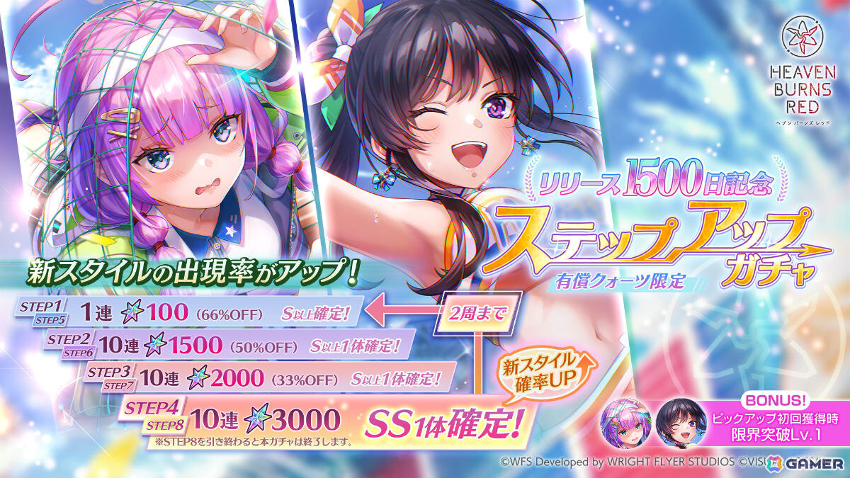 「ヘブバン」リリース1,500日記念キャンペーン第二弾が開催!二階堂三郷と伊達朱里がガチャに登場、最大3,000クォーツを獲得できるログインボーナスもの画像