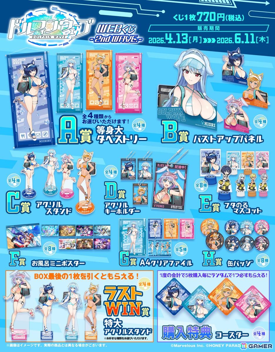 「ドルフィンウェーブWEBくじ -2nd WAVE.-」が発売！みちる、氷織、麻汐、トモの4人がアニマル耳×配達員姿の描き下ろしイラストで登場の画像13