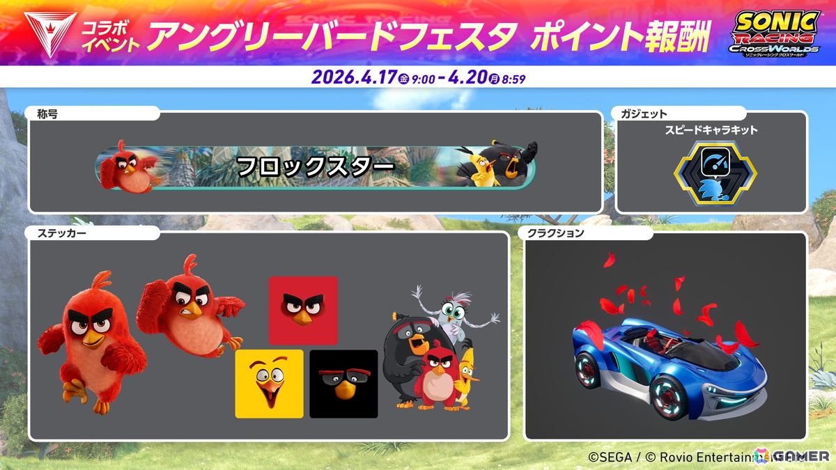 「ソニックレーシング クロスワールド」の無料アップデート「レッド（「アングリーバード」シリーズ）」が配信！4月17日からは「アングリーバードフェスタ」も開催の画像12