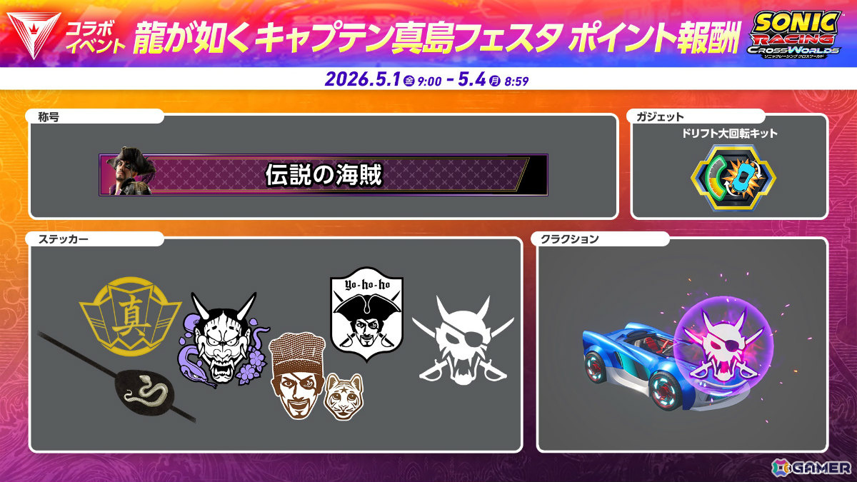 「ソニックレーシング クロスワールド」無料アップデート「真島吾朗（キャプテン真島）」の配信日が4月30日に決定！の画像12