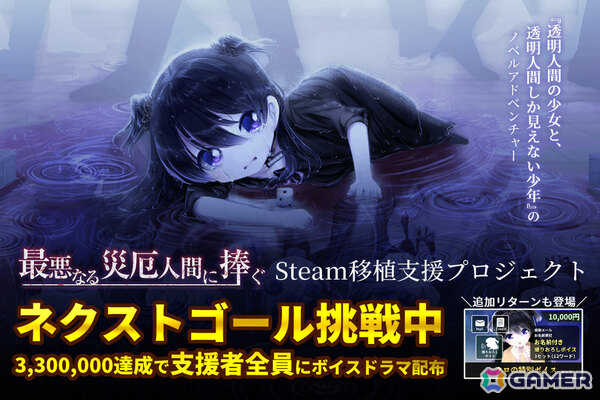 「最悪なる災厄人間に捧ぐ」のSteam移植支援クラファンが300％を達成！ネクストゴール達成で新規ボイスドラマを支援者全員に配布の画像1