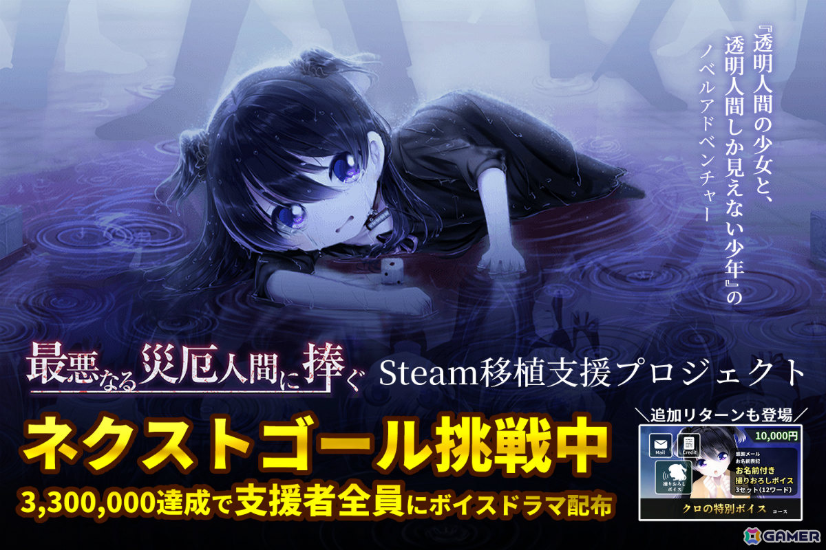 「最悪なる災厄人間に捧ぐ」のSteam移植支援クラファンが300％を達成！ネクストゴール達成で新規ボイスドラマを支援者全員に配布の画像
