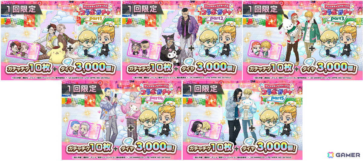 「東京リベンジャーズ ぱずりべ！全国制覇への道」サンリオキャラクターズとのコラボガチャが開催！の画像