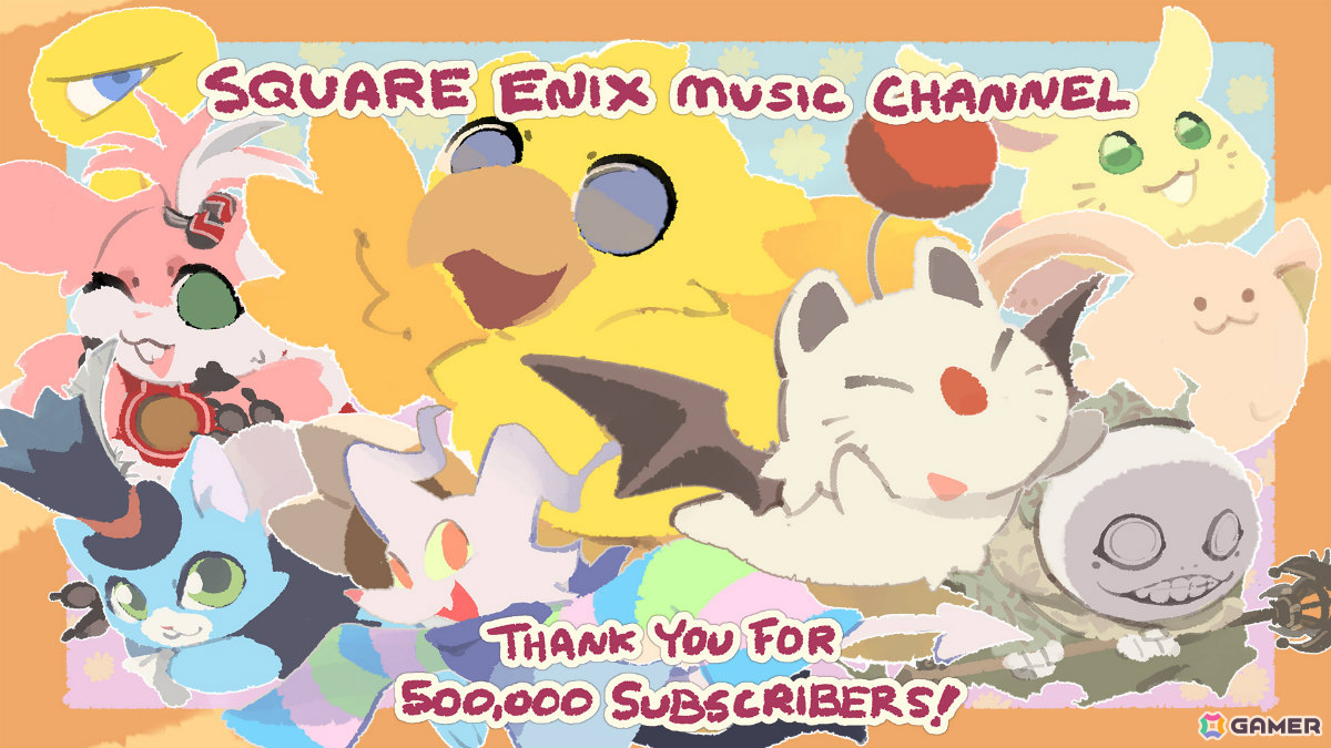 YouTube「SQUARE ENIX MUSIC」チャンネルの登録者数が50万人を突破！Temmie氏による描き下ろしお祝いイラストが公開の画像