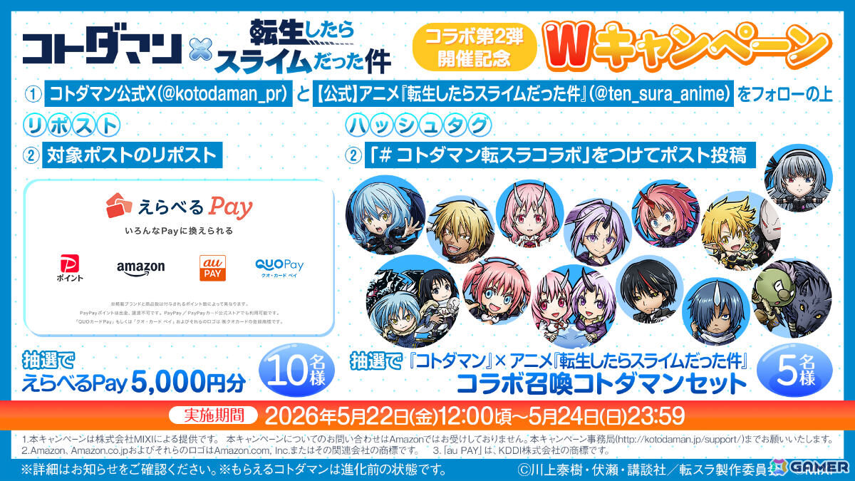 「コトダマン」×アニメ「転生したらスライムだった件」コラボ第2弾が5月25日より開催！リムル（八星魔王）やヴェルドラたちがコラボ召喚に登場の画像