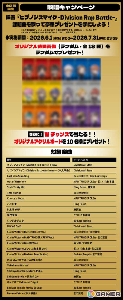 映画「ヒプノシスマイク -Division Rap Battle-」×JOYSOUNDのコラボキャンペーンが6月1日より全国のカラオケ館で開催！の画像5