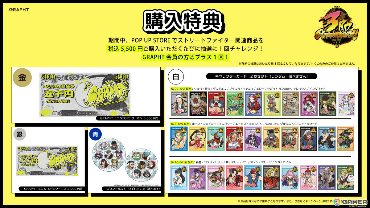 GRAPHTと3周年を迎える「スト6」のコラボアイテムが発表！観虐さんによる全30キャラの描き下ろしグッズがラインナップの画像