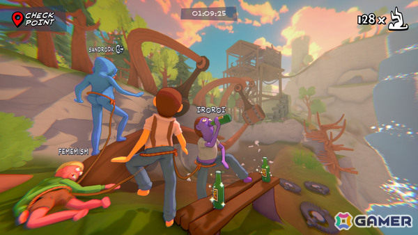 ロープで繋がれた酔っ払いたちが帰宅を目指す最大4人協力のアクションゲーム「Friendly Steps」デモ版がSteamで配信！の画像